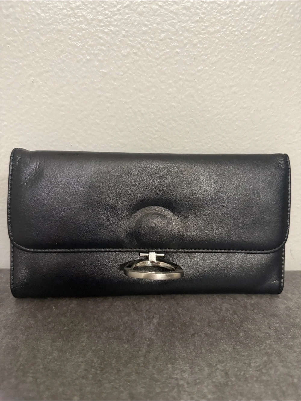 Classic Black Leather Wallet Clutch with Silver Ring Accent Wilson’s Leather